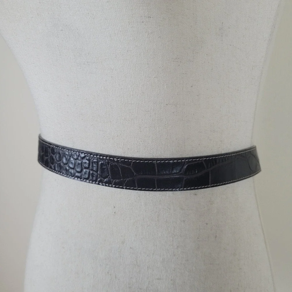 Harold's Belt Small Brown Leather Croc Embossed Grosgrain Tie Dainty Dressy
